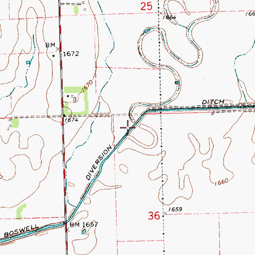 Topographic Map of Boswell Diversion Ditch, SD