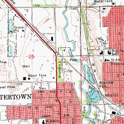 Topographic Map of Bramble Park, SD