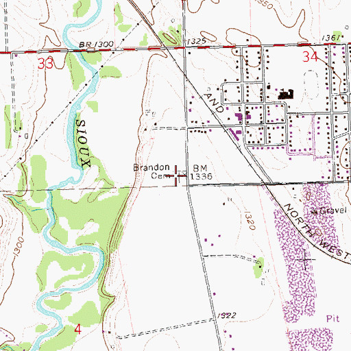 Topographic Map of Brandon Cemetery, SD