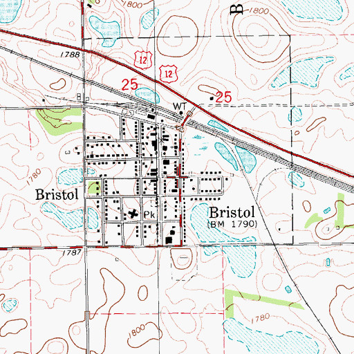 Topographic Map of Bristol, SD