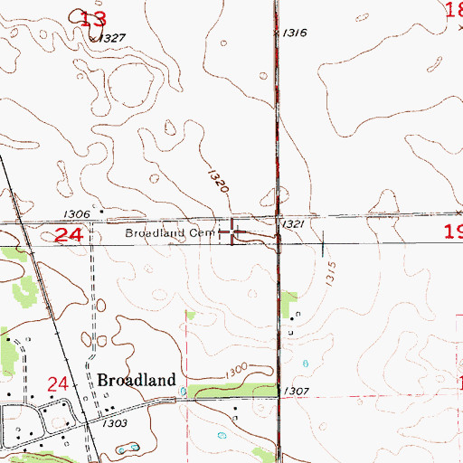 Topographic Map of Broadland Cemetery, SD