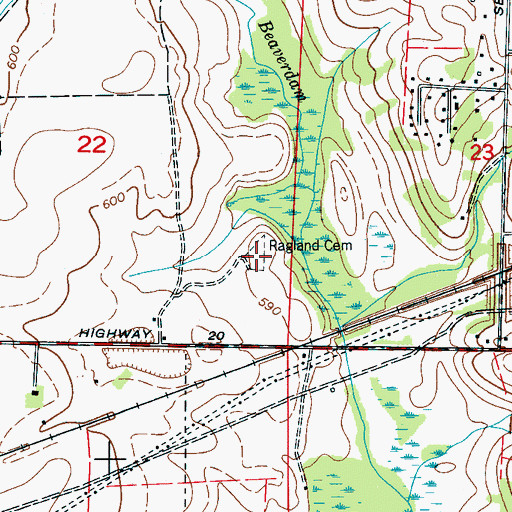 Topographic Map of Ragland Cemetery, AL