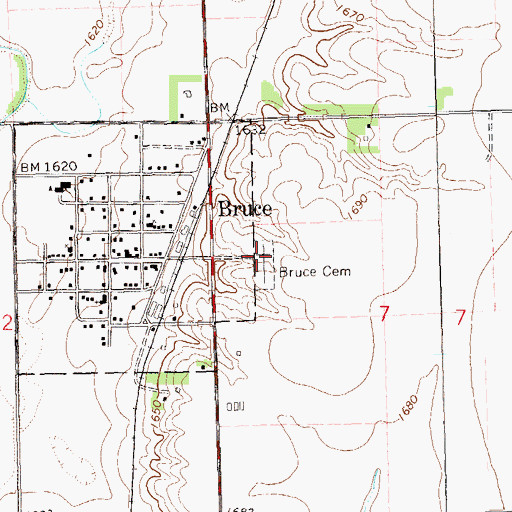 Topographic Map of Elmwood Cemetery, SD