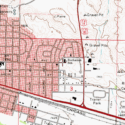 Topographic Map of Buchanan Elementary School, SD