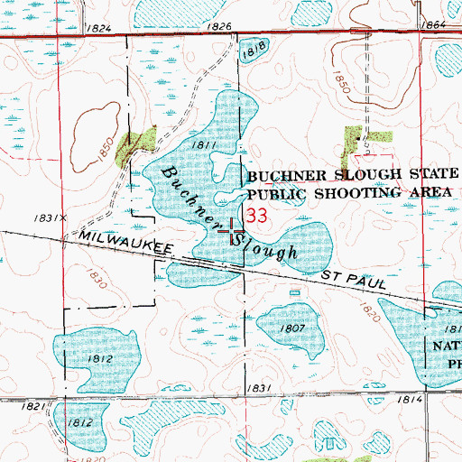Topographic Map of Buchner Slough, SD