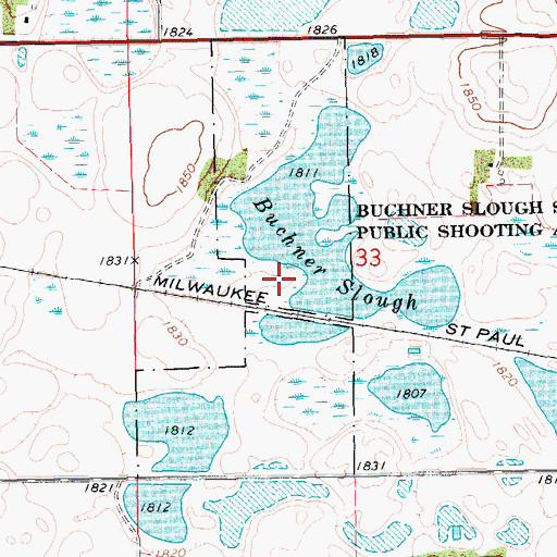 Topographic Map of Buchner Slough State Public Shooting Area, SD