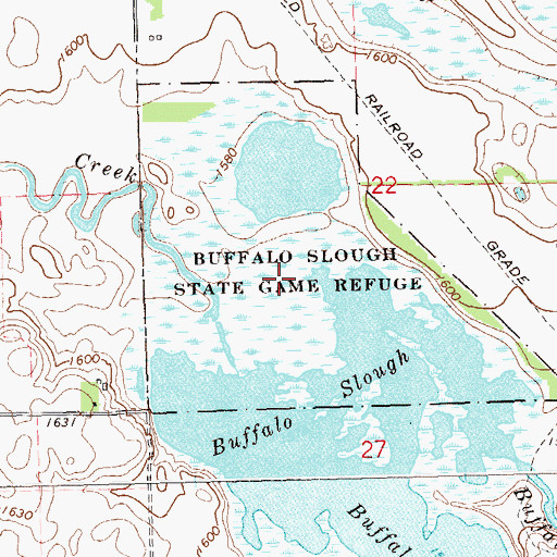 Topographic Map of Buffalo Slough State Game Refuge, SD