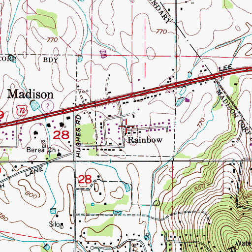 Topographic Map of Rainbow, AL