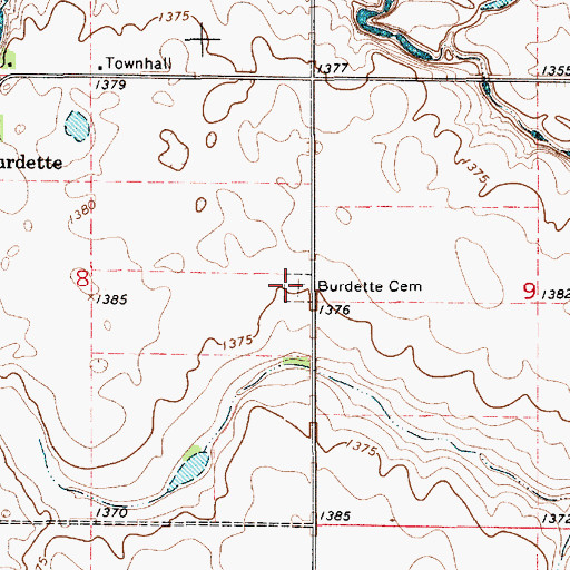 Topographic Map of Burdette Cemetery, SD