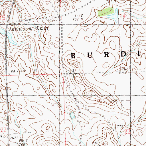 Topographic Map of Burdick School, SD