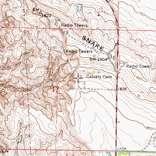 Topographic Map of Calvary Cemetery, SD