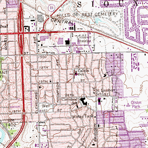 Topographic Map of Calvin School, SD