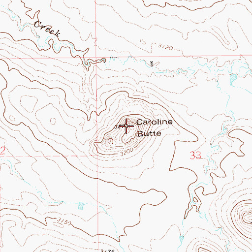 Topographic Map of Caroline Butte, SD