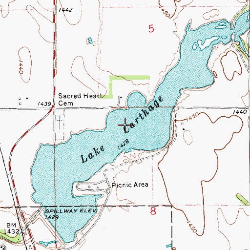 Topographic Map of Lake Carthage, SD