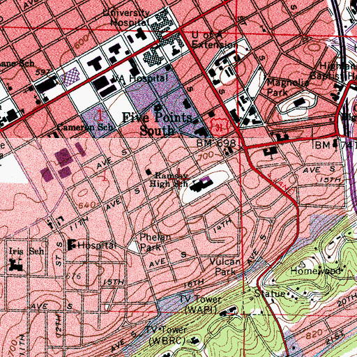 Topographic Map of Ramsay High School, AL
