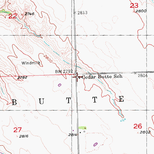 Topographic Map of Cedar Butte School, SD