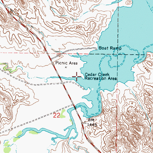 Topographic Map of Cedar Creek Recreation Area, SD