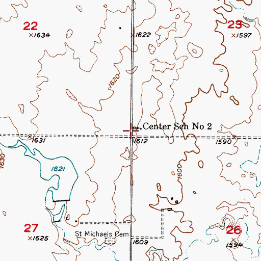 Topographic Map of Center School Number 2, SD