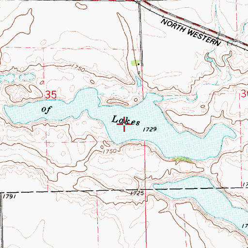 Topographic Map of Chain of Lakes, SD