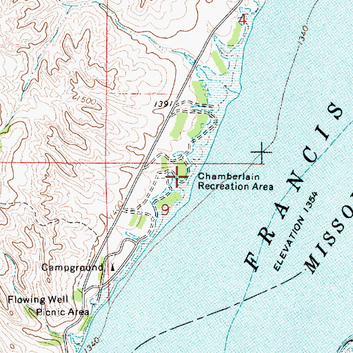 Topographic Map of Chamberlain Recreation Area, SD