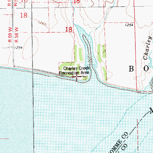 Topographic Map of Charley Creek Recreation Area, SD