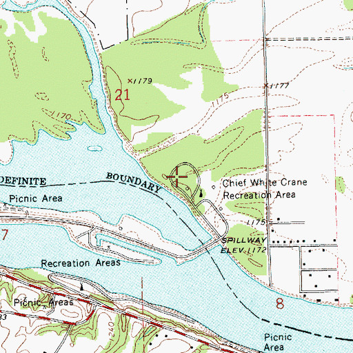 Topographic Map of Chief White Crane Recreation Area, SD
