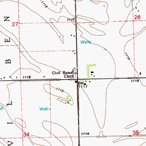Topographic Map of Civil Bend Cemetery, SD