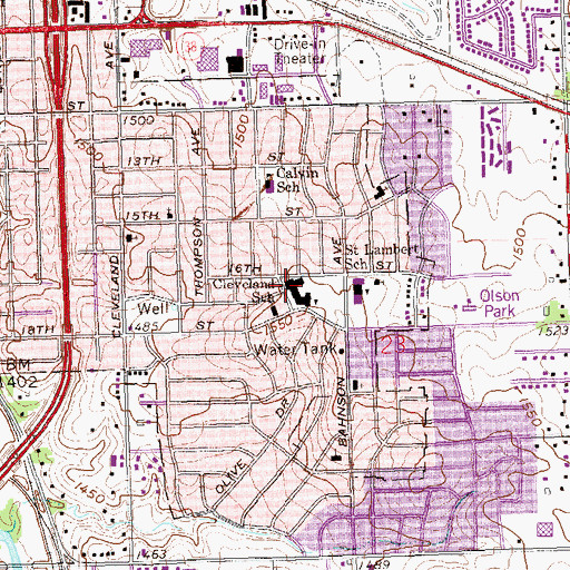 Topographic Map of Cleveland Elementary School, SD