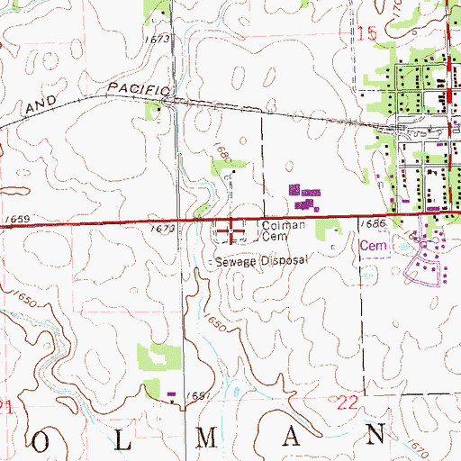 Topographic Map of Colman Cemetery, SD