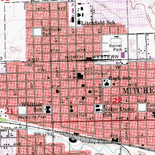 Topographic Map of Corn Palace, SD