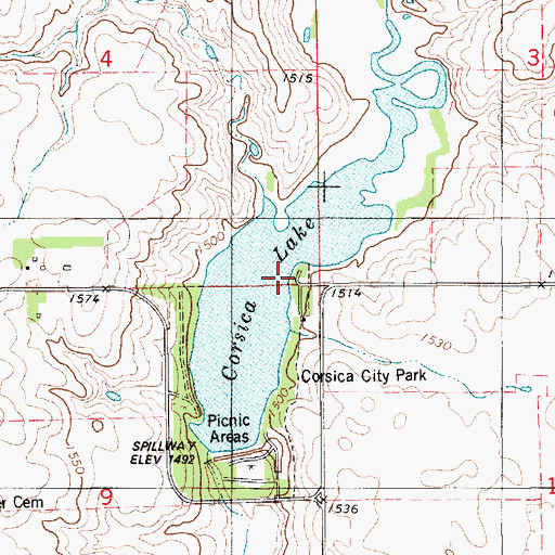Topographic Map of Corsica Lake, SD