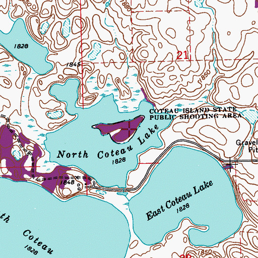 Topographic Map of Coteau Island State Public Shooting Area, SD