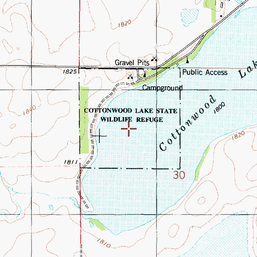 Topographic Map of Cottonwood Lake State Wildlife Refuge, SD