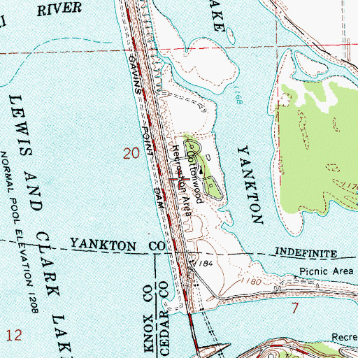 Topographic Map of Cottonwood Recreation Area, SD