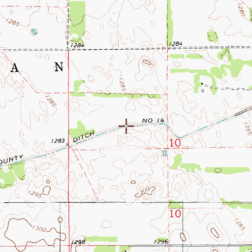 Topographic Map of County Ditch Number 14, SD