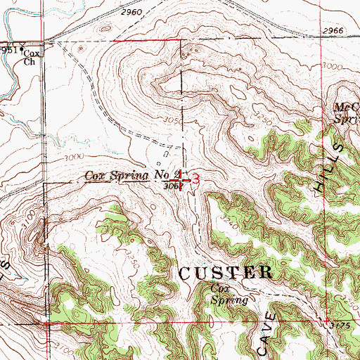 Topographic Map of Cox Spring Number Two, SD