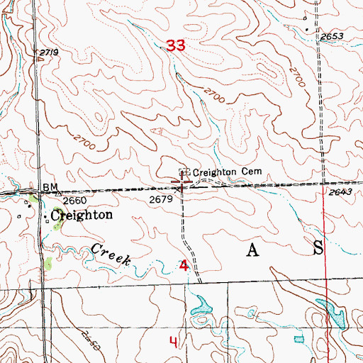 Topographic Map of Creighton Cemetery, SD