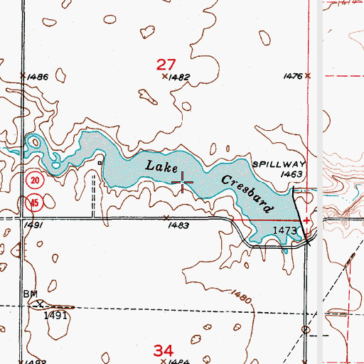 Topographic Map of Lake Cresbard, SD