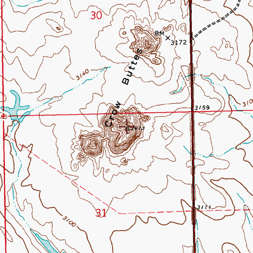 Topographic Map of Crow Buttes, SD