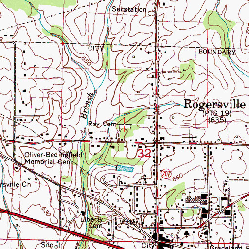 Topographic Map of Ray Cemetery, AL