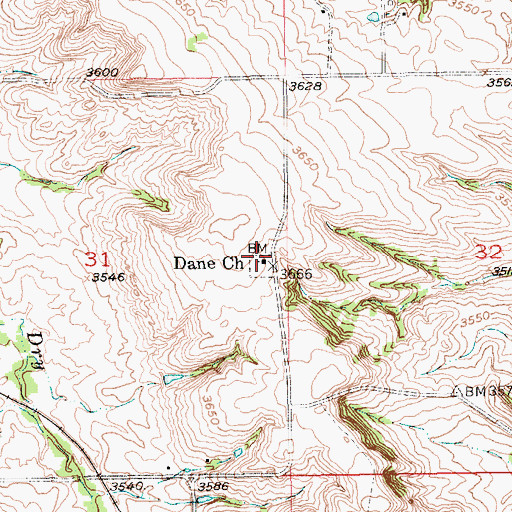 Topographic Map of Dane Church, SD