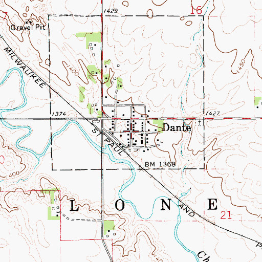Topographic Map of Dante, SD