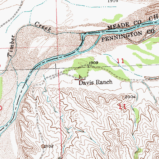 Topographic Map of Davis Ranch, SD