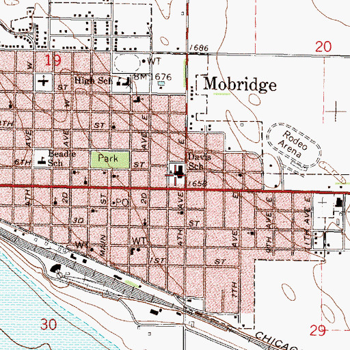 Topographic Map of Freeman Davis Elementary School, SD