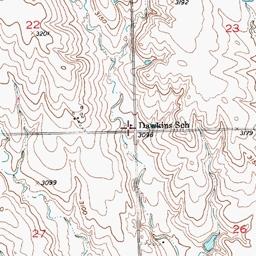 Topographic Map of Dawkins School, SD