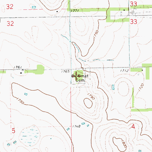 Topographic Map of De Smet Cemetery, SD