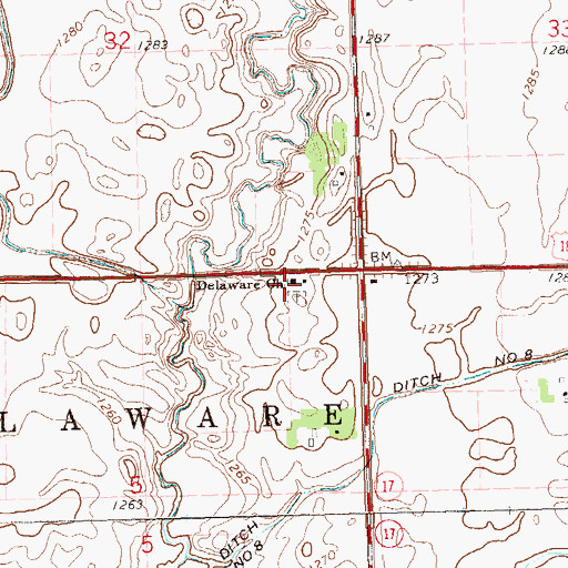 Topographic Map of Delaware Church, SD