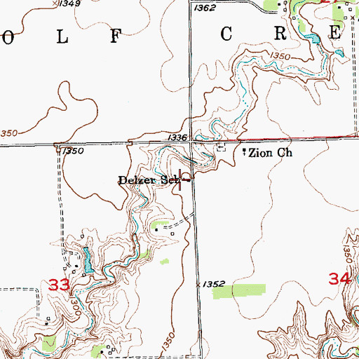 Topographic Map of Delzer School, SD