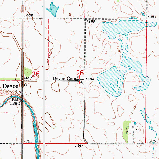 Topographic Map of Devoe Cemetery, SD