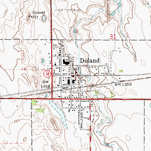 Topographic Map of Doland, SD